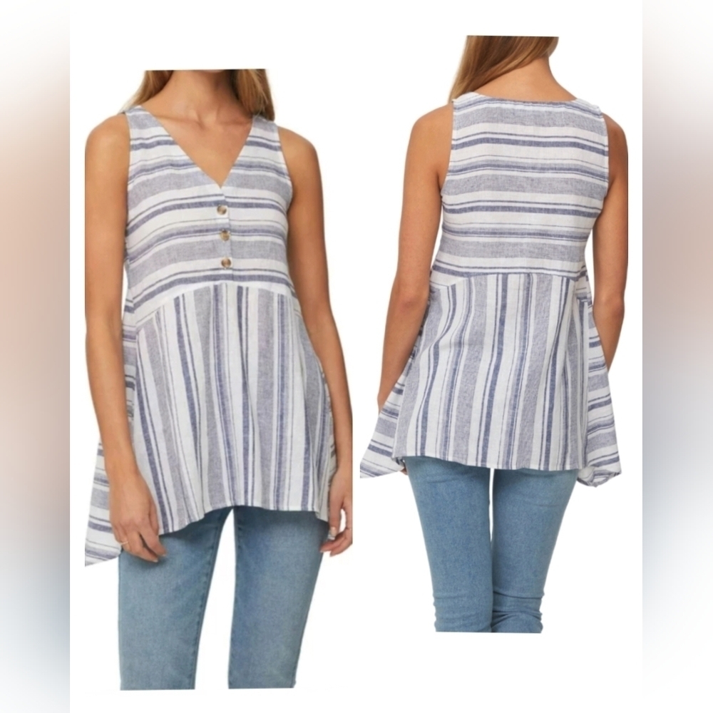 1824) BeachLunchLounge Hayden Sleeveless Linen blend Handkerchief Hem Top Size M